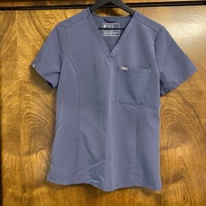 Figs Medium Women's Technical Collection Gray Blue Short Sleeve Scrub Top Fitted